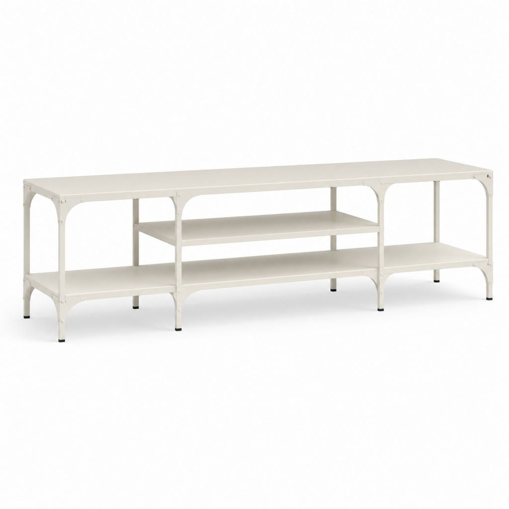 Mobile TV rectangulaire en acier peint avec 3 étagères, blanc cassé, 180 × 40 × 60 cm