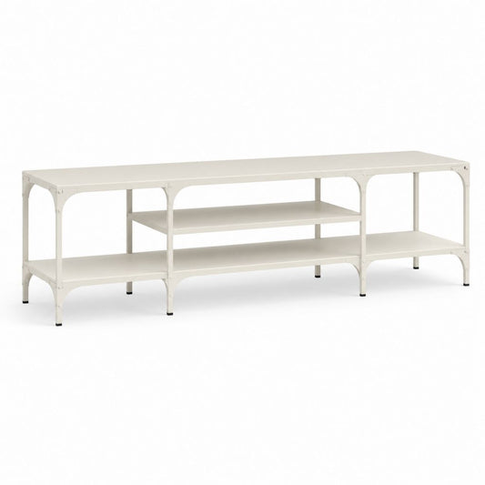 Mobile TV rectangulaire en acier peint avec 3 étagères, blanc cassé, 180 × 40 × 60 cm