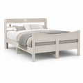 Structure lit double relevé 160 × 200 cm en bois massif blanc décapé avec tête à étagère et prise intégrée