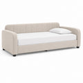 Canapé lit simple rembourré beige et noir 90 × 200 cm en tissu avec filet à lattes