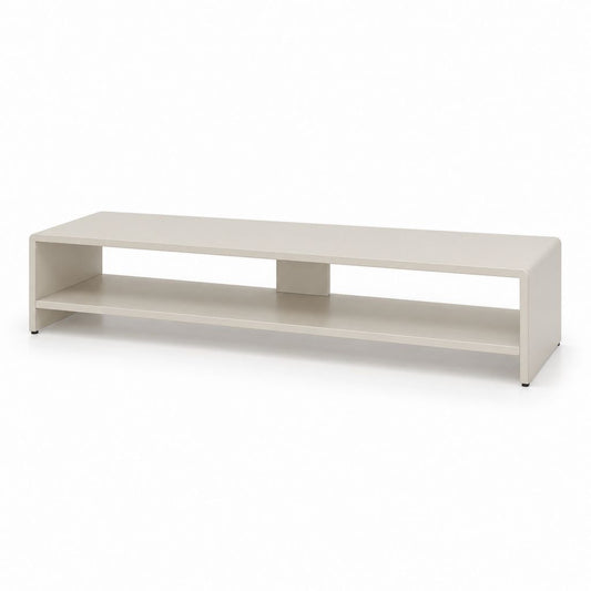 Mobile TV basse en acier beige tourterelle avec plateau ouvert, 160 × 40 × 40 cm